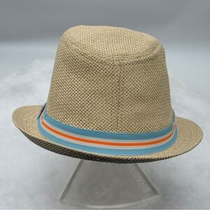 TRULY Tan and Blue Fedora Hat with Striped Band Unisex Size 4T.
